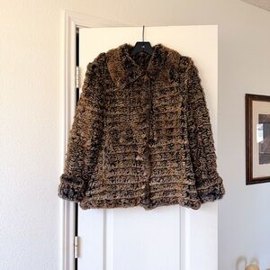 Vintage Rex Rabbit Fur Short Jacket Brown Pattern Medium EUC